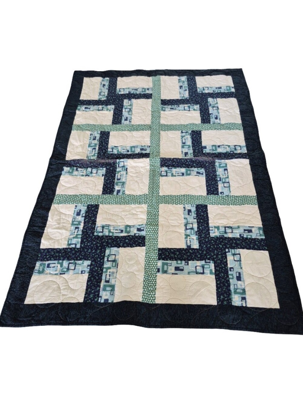 Hand Crafted Quilt With Tones Of Blue With White  About 48" X 68"